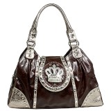 Crown Charm Satchel w/ Flap - Brown - BG-CR108BN Crown Charm Satchel w/ Flap - Brown - BG-CR108BN